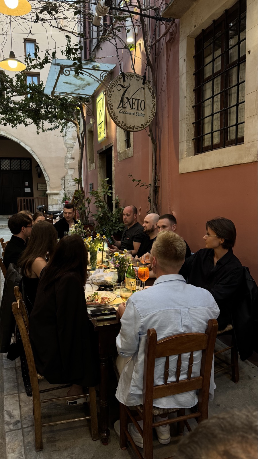Lunch in Crete with the White Mountains behind